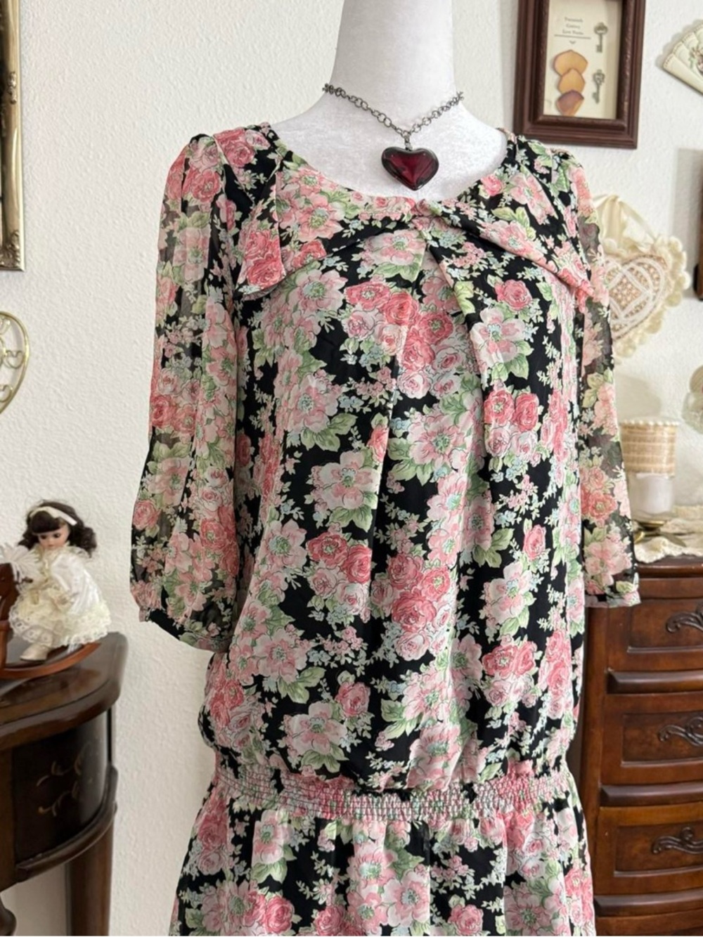 J Fashion dainty cottagecore floral drop waist dress - Picture 2 of 5